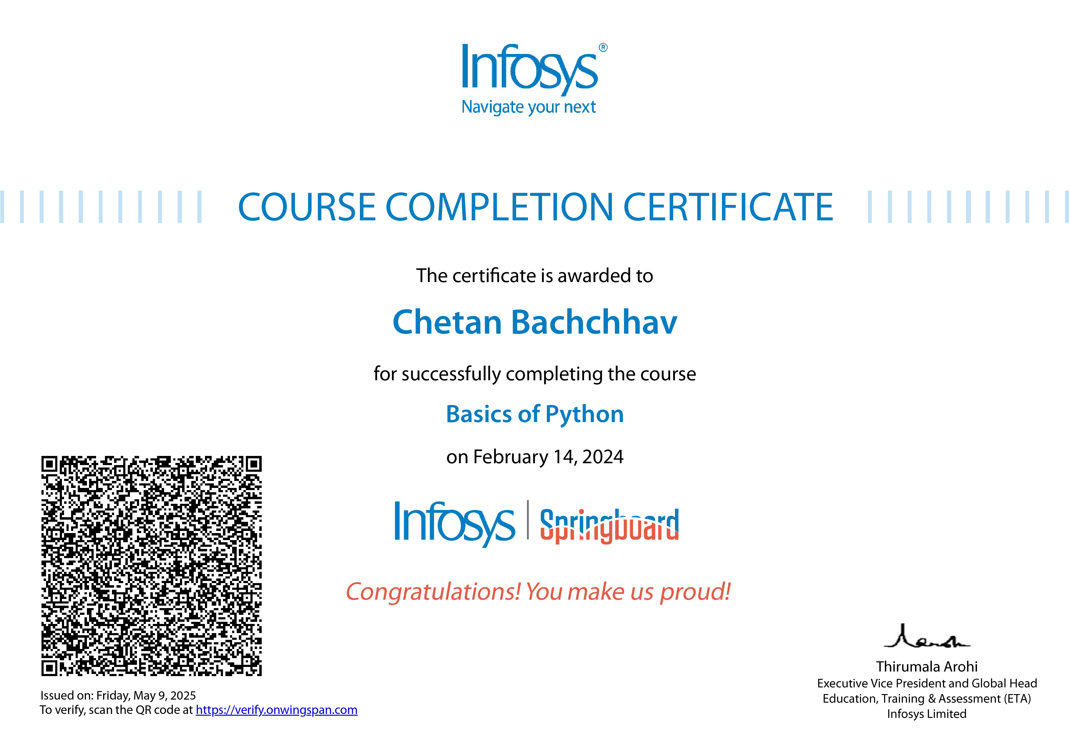 Python Infosys Certificate
